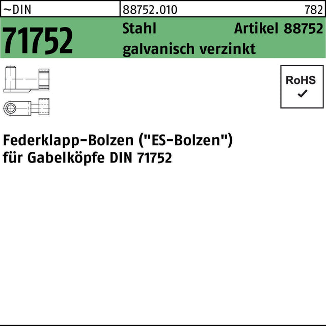 Federklappbolzen R 88752 ES 6x12 mm Stahl galvanisch verzinkt von REYHER – 10 Stück