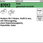 6 mm / Muttern für T-Nuten, Profil 8 mm, mit Führungssteg, ohne Potentialausgleich, Fixierhilfe: Feder / 100 Stk.