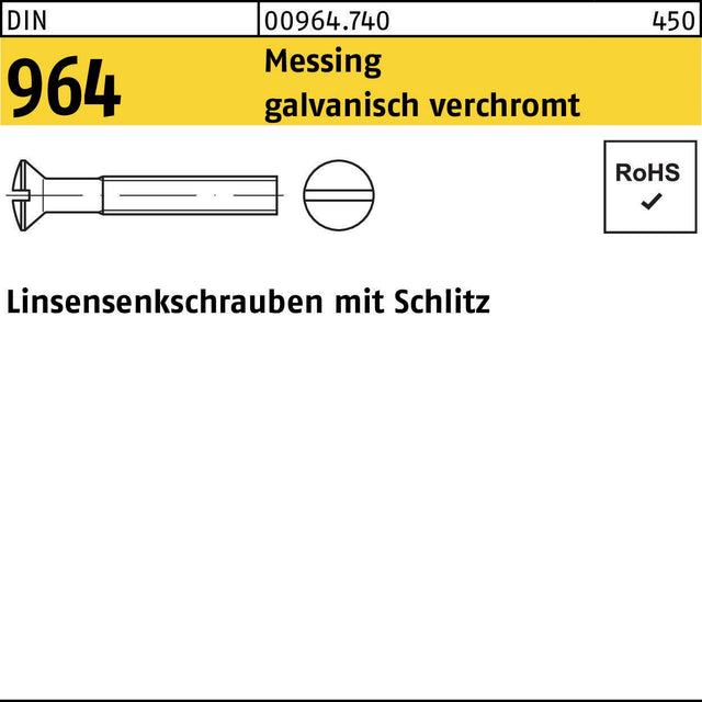 F. REYHER Linsensenkschraube DIN 964 Schlitz M3x8 Messing verchromt 200 Stück