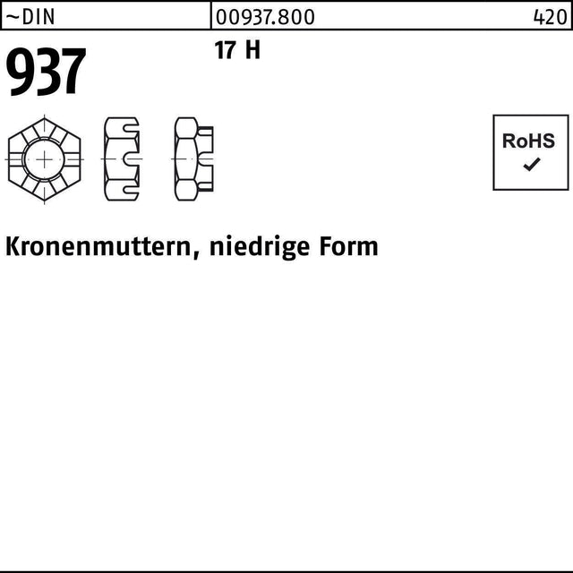 Kronenmutter DIN 937 niedrige Form M6 17 H von F. REYHER – 100 Stück