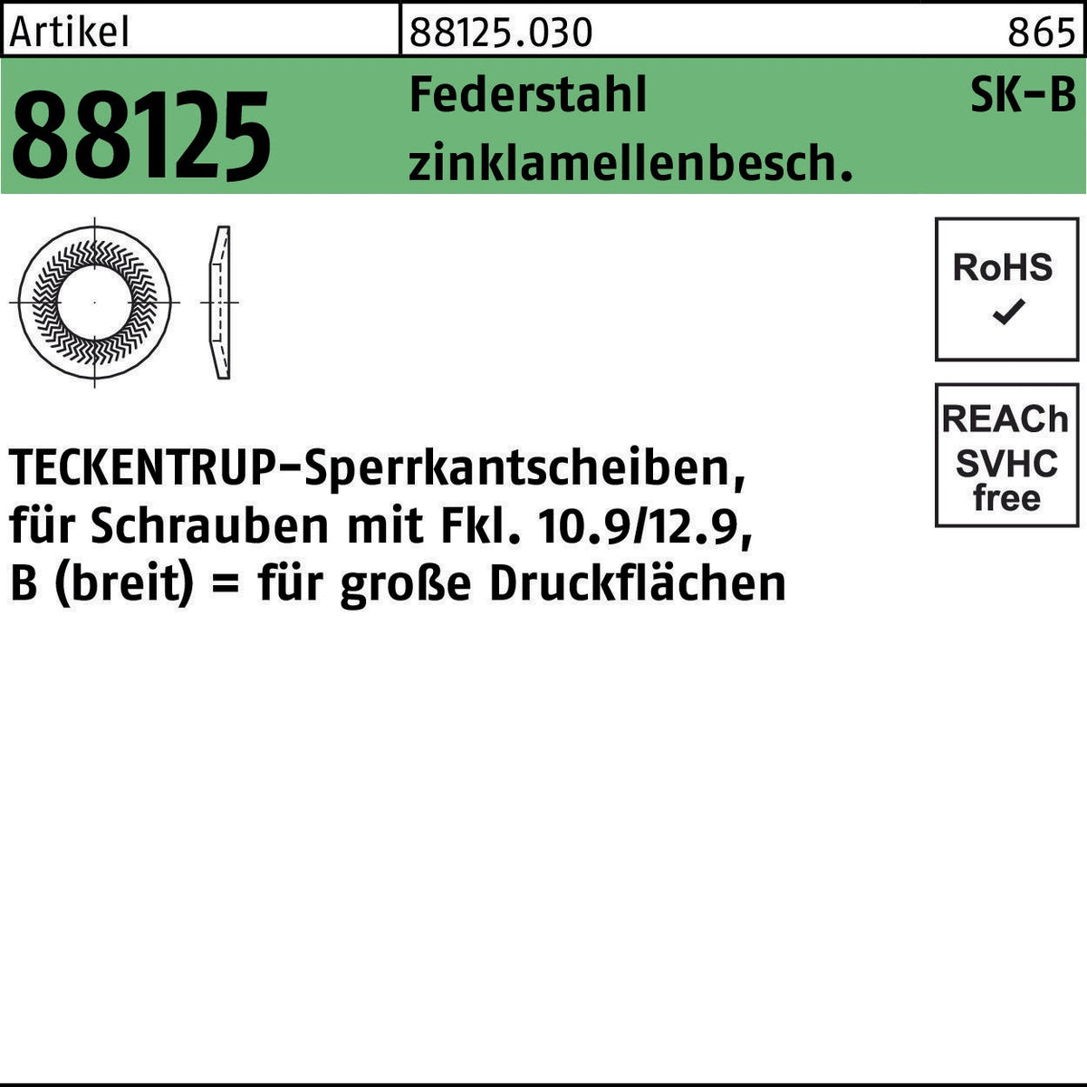 TECKENTRUP Sperrkantscheibe R 88125 B 6x18,2x1,4 mm Federstahl zinklamellenbeschichtet 1000 Stück