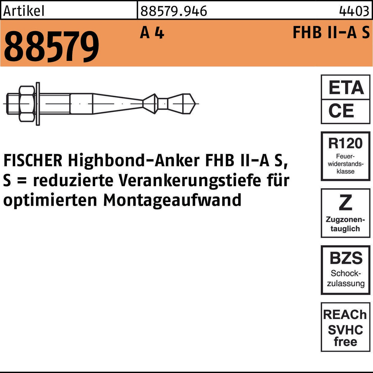 FISCHER Highbond-Anker FHB II-A S M16x95/165 A4 – 10 Stück