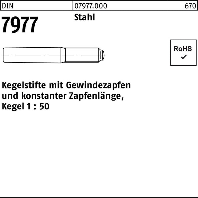 F. REYHER Kegelstifte DIN 7977 mit Gewindezapfen 5x40 mm Stahl Kegel 1:50