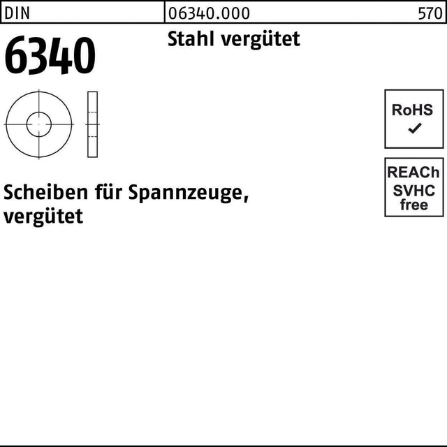 F. REYHER Scheibe DIN 6340 6,4x17x3 mm Stahl vergütet – 100 Stück für Spannzeuge