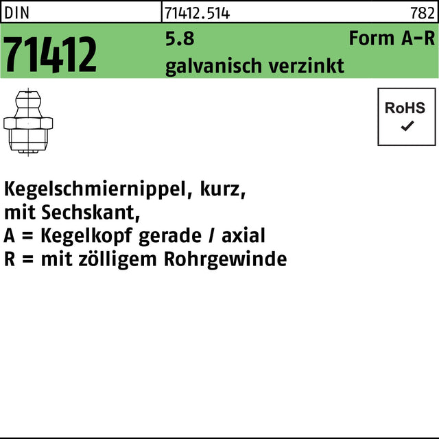 F. REYHER Kegelschmiernippel DIN 71412 Form A-R AR 1/8 SW11 5.8 verzinkt