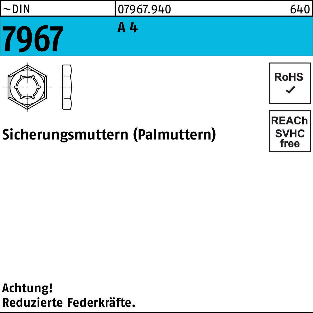 F. REYHER Sicherungsmutter DIN 7967 M20 A4 – 50 Stück Palmuttern Edelstahl