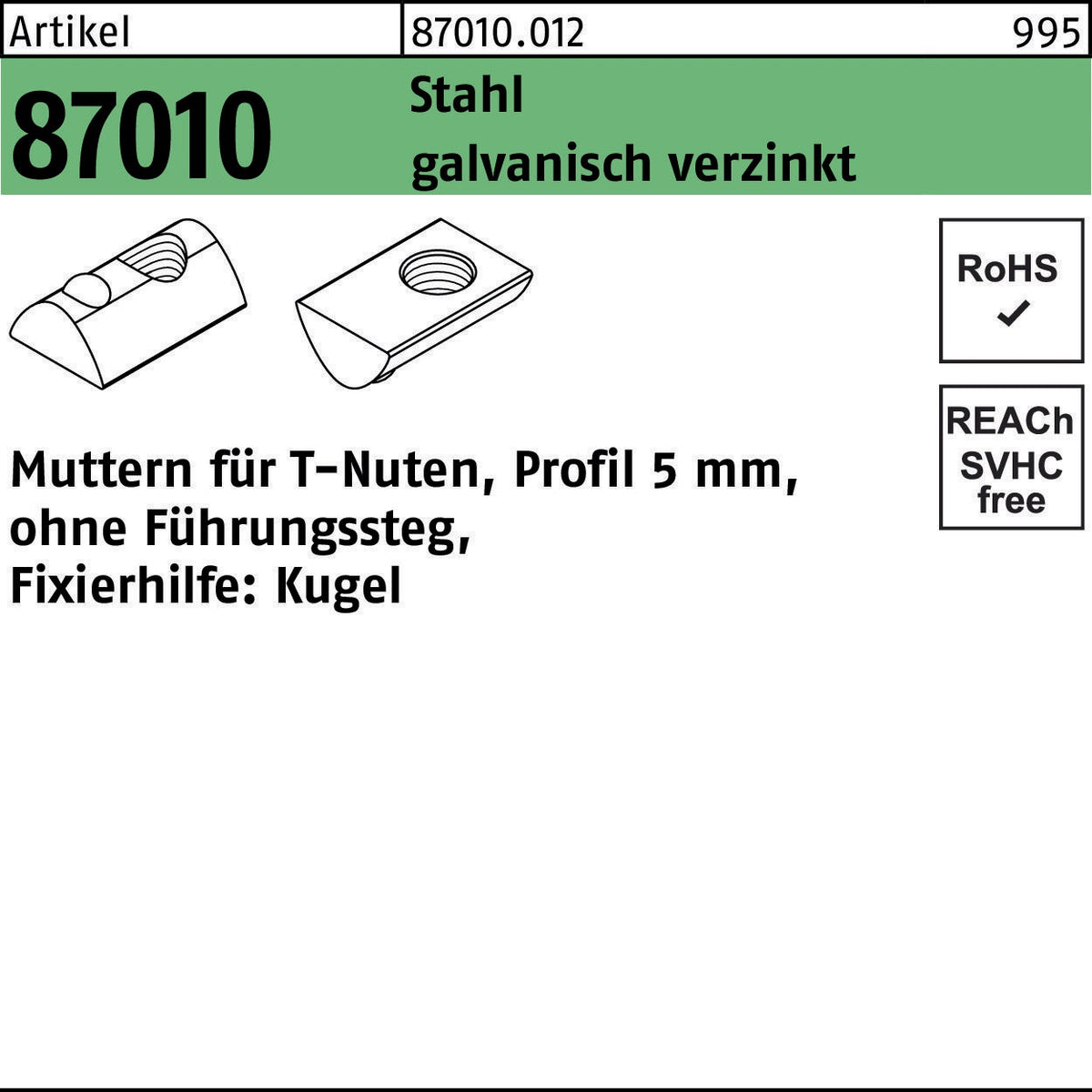 F. REYHER T-Nutenmutter R 87010 ohne Führungssteg 5 mm M4 Stahl galvanisch verzinkt – 100 Stück