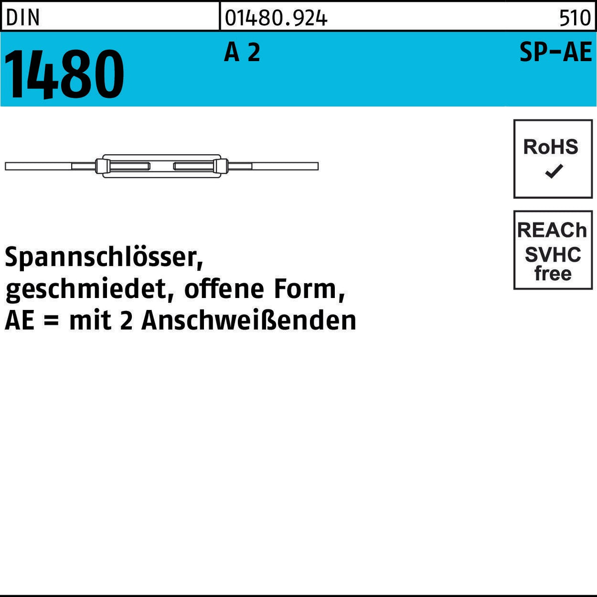 F. REYHER Spannschloss DIN 1480 offen SP-AE M6 Stahl galvanisch verzinkt 1 Stück