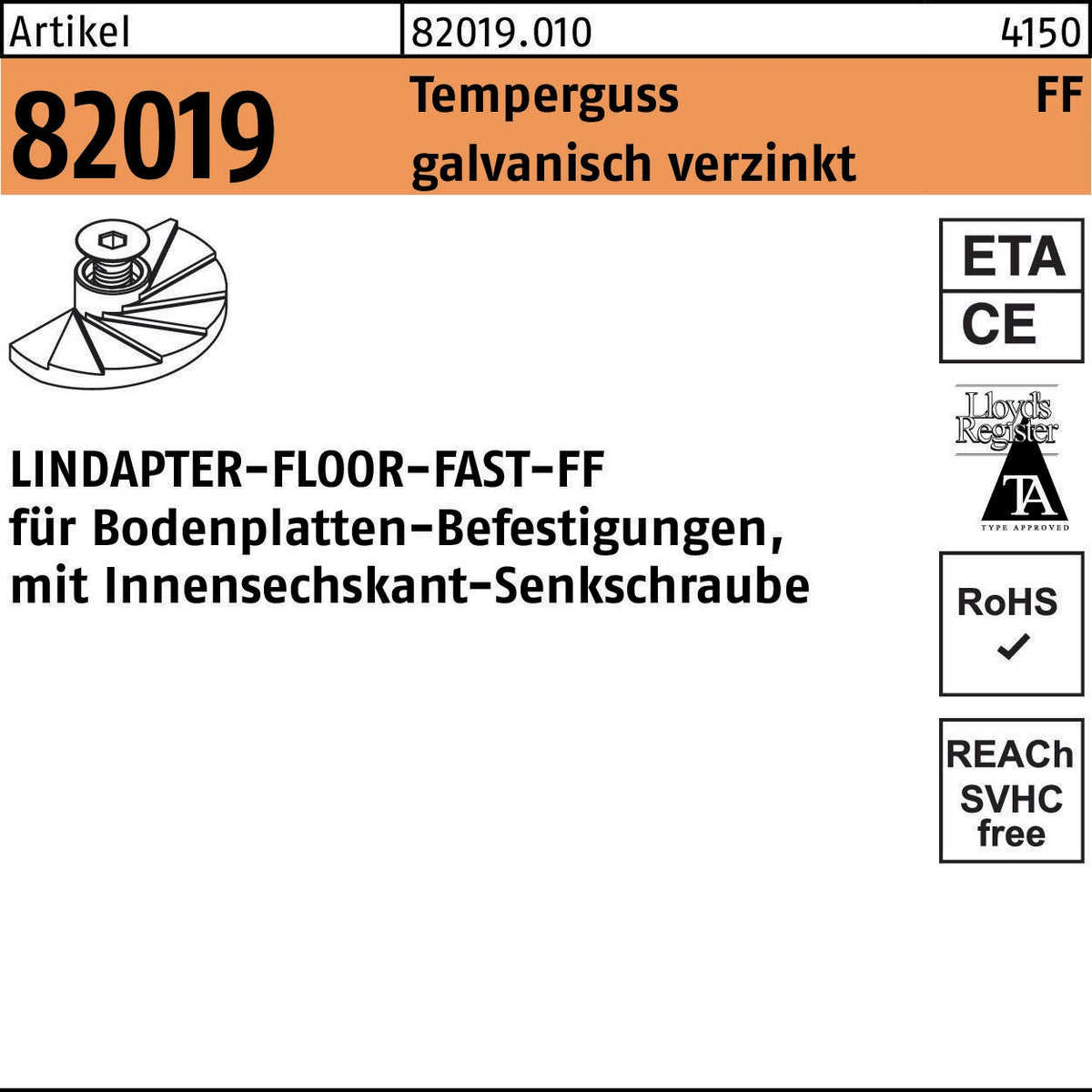 LINDAPTER Klemme R 82019 GTW 40 FAST M8 Temperguss galvanisch verzinkt für Bodenplatten