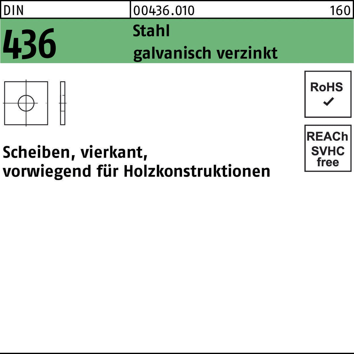 Vierkant-Unterlegscheiben DIN 436 Stahl 11 x 30 x 3 mm, 100 Stück von F. REYHER