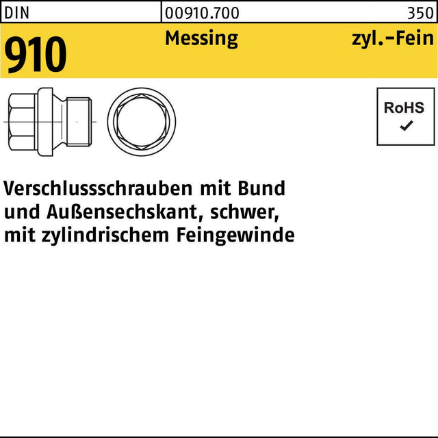 F. REYHER Verschlussschraube DIN 910 M30x1,5 Messing mit Bund und Außensechskant
