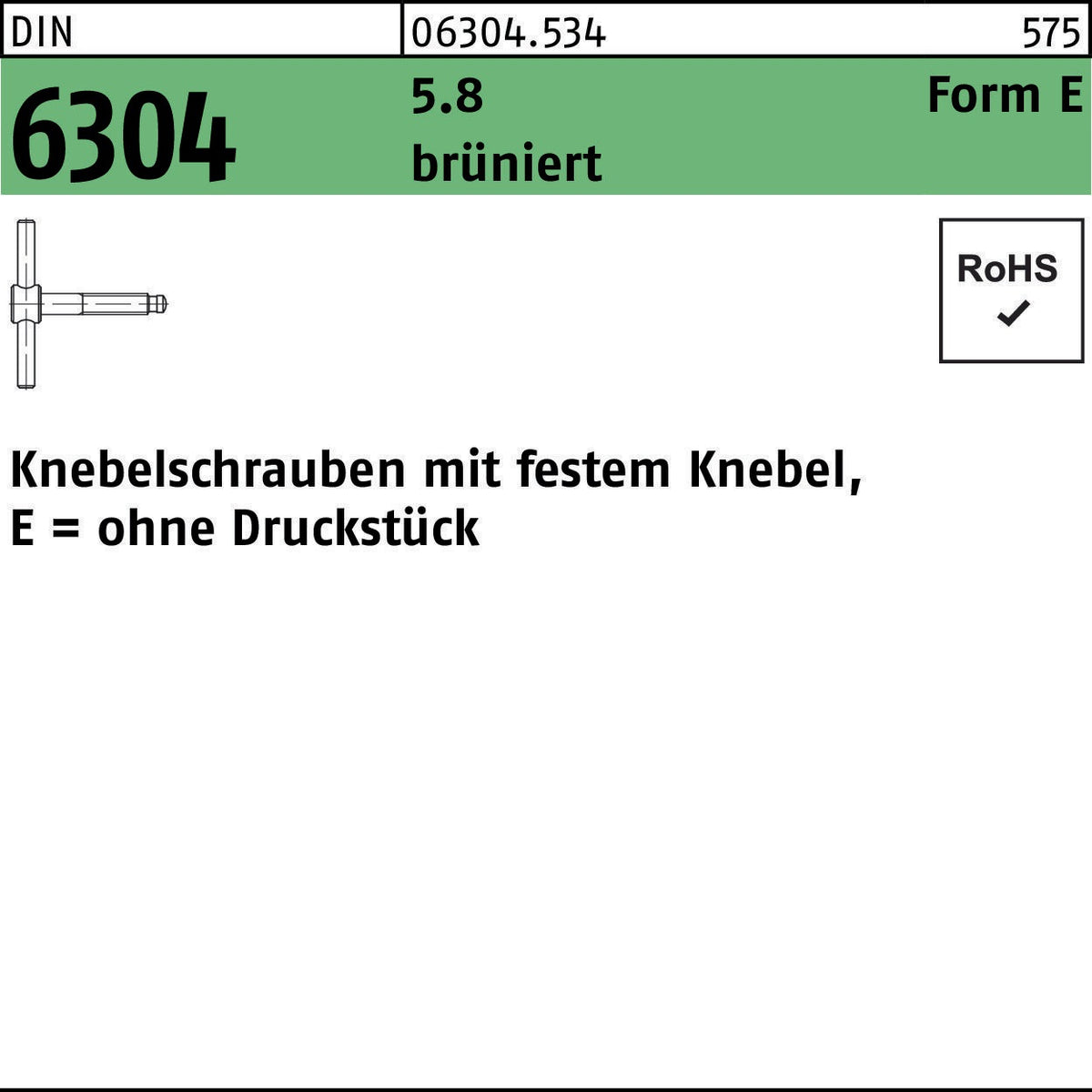 F. REYHER Knebelschraube DIN 6304 Form E 6x40 mm brüniert