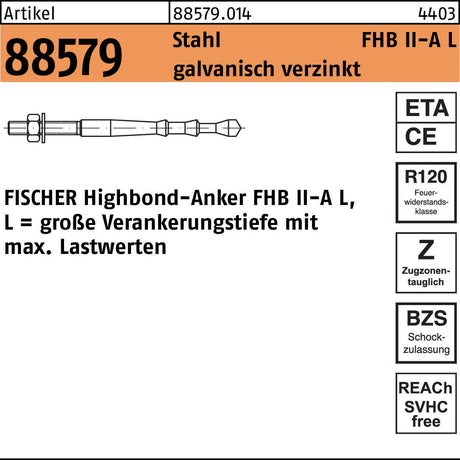 FISCHER Highbond-Anker FHB II-A L M20 x 210/150 Stahl galvanisch verzinkt