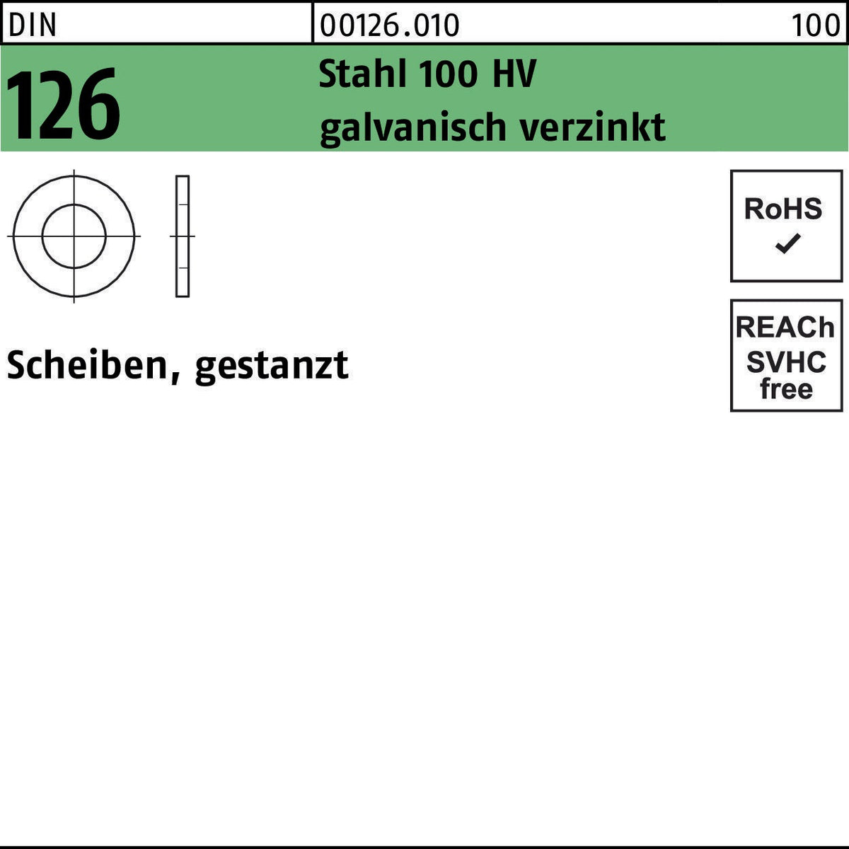 F. REYHER Unterlegscheibe DIN 126 5,5x10x1 mm Stahl 100 HV gestanzt