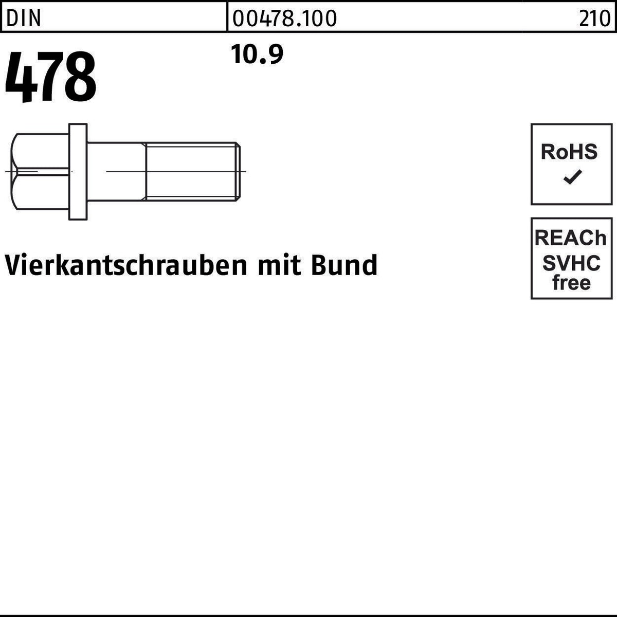 Vierkantschraube DIN 478 mit Bund M8x30 10.9 von F. REYHER – 50 Stück