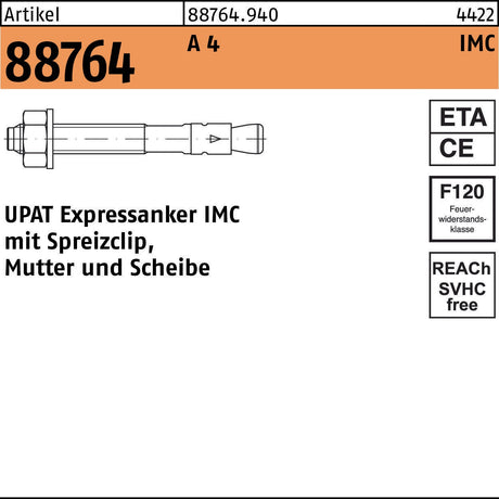 UPAT Expressanker R 88764 IMC 6/10/55 A4 – 100 Stück Befestigungsanker mit ETA-Zulassung
