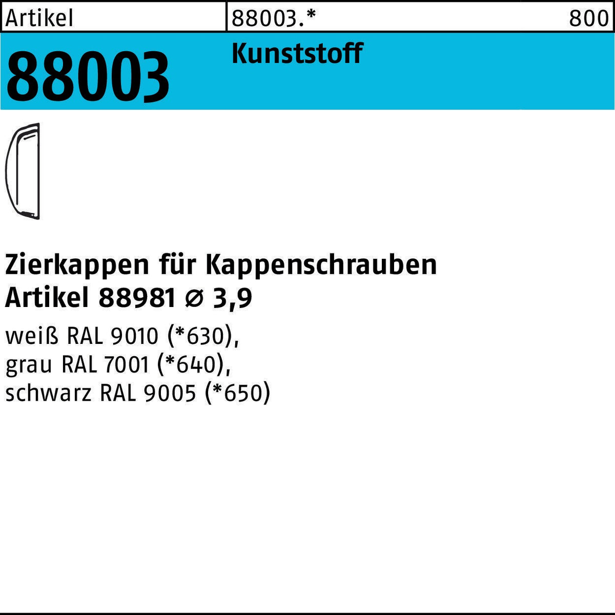 REYHER Zierkappe R 88003 für Kappenschrauben Ø 3,9 mm, weiß