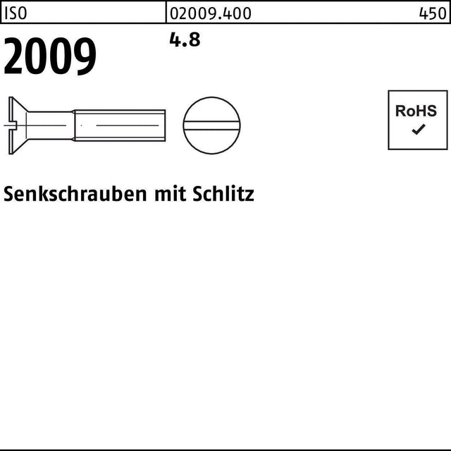 F. REYHER Senkschraube ISO 2009 Schlitz M2x4 - 2000 Stück, Werkstoff 4.8