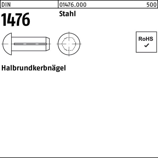 Halbrundkerbnagel DIN 1476 3x12 mm Stahl 2000 Stück von F. REYHER