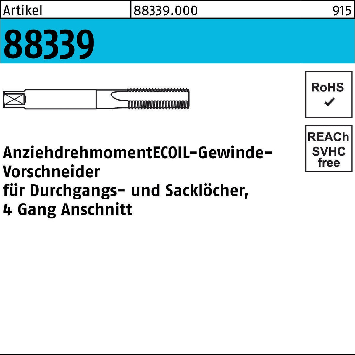 AMECOIL Gewindevorbohrer R 88339 M18 für Durchgangs- und Sacklöcher
