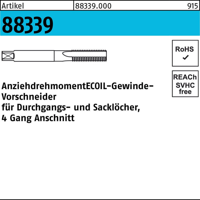 AMECOIL Gewindevorbohrer R 88339 M18 für Durchgangs- und Sacklöcher