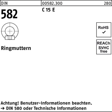 F. REYHER Ringmutter DIN 582 M6 C 15 E – 25 Stück