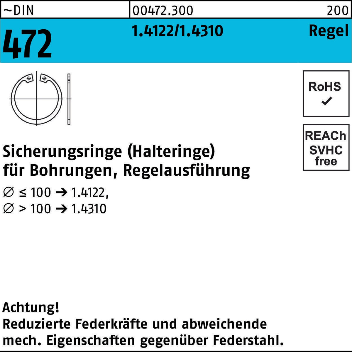 F. REYHER Sicherungsring DIN 472 8x0,8 mm Regelausführung 100 Stück