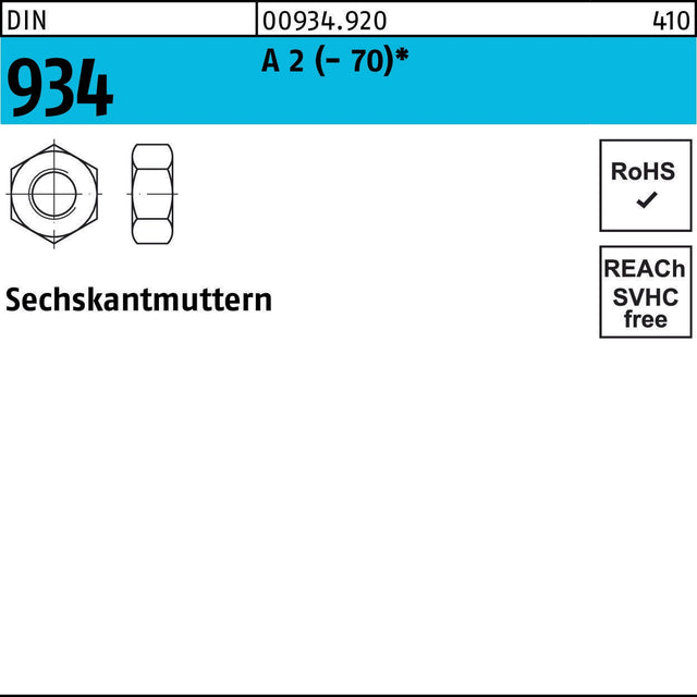 Sechskantmutter DIN 934 M3 A2 von F. REYHER – 1000 Stück