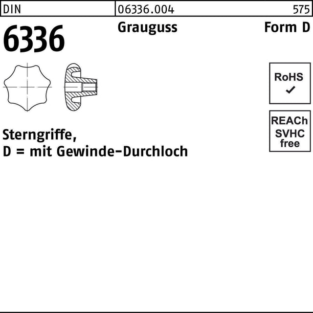 F. REYHER Sterngriff DIN 6336 Form D D 32 M6 Grauguss – 10 Stück