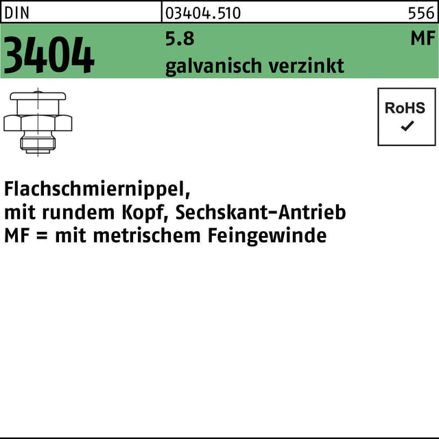 F. REYHER Flachschmiernippel DIN 3404 mit rundem Kopf und Sechskant M6x1 SW 11
