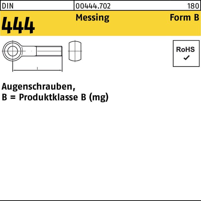 F. REYHER Augenschraube DIN 444 Form B M10 x 50 mm Messing