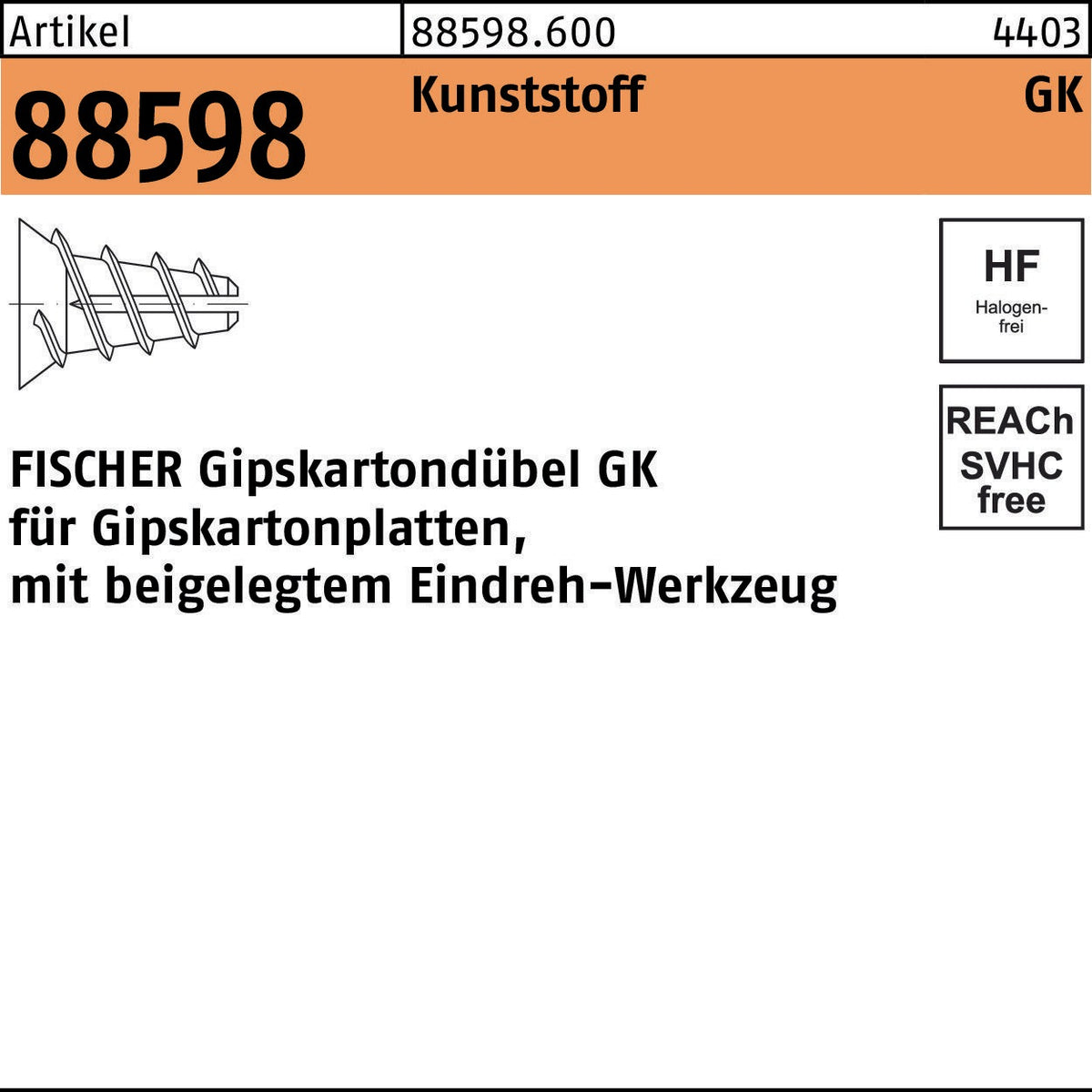 FISCHER Gipskartondübel GKM 5,0x31 mm Metall verzinkt
