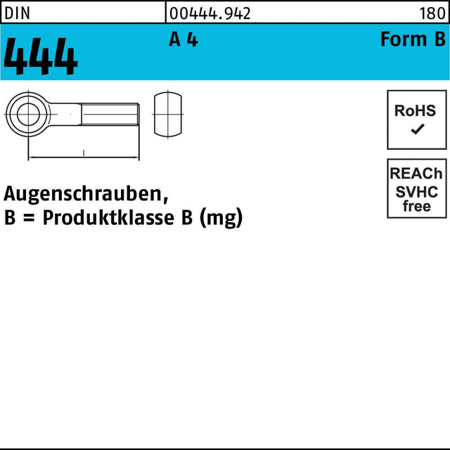 F. REYHER Augenschraube DIN 444 Form B M16 x 70 mm A4 Edelstahl