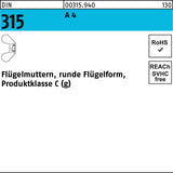 F. REYHER Flügelmutter DIN 315 runde Form M4 Temperguss 100 Stück