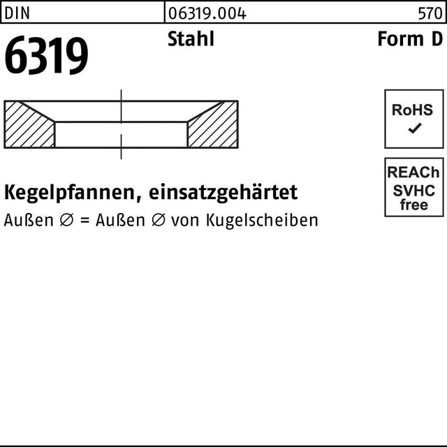 F. REYHER Kegelpfanne DIN 6319 Form D 7,1x12x2,8 Stahl einsatzgehärtet