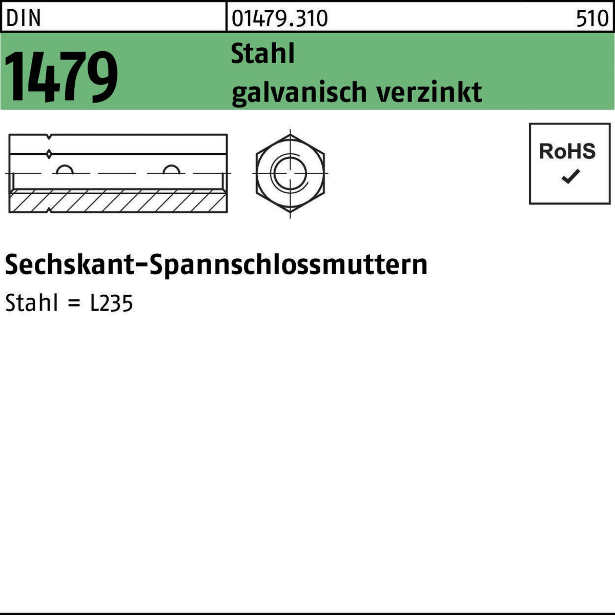 Sechskantspannschlossmutter DIN 1479 ÜZ M6 Stahl galv. verzinkt von F. REYHER – 25 Stück
