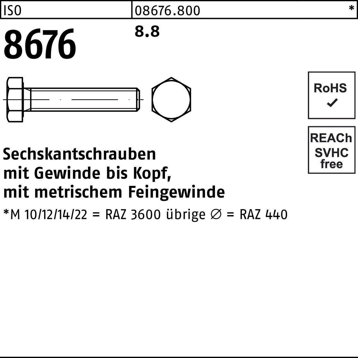 F. REYHER Sechskantschraube ISO 8676 VG M10x1x35 8.8