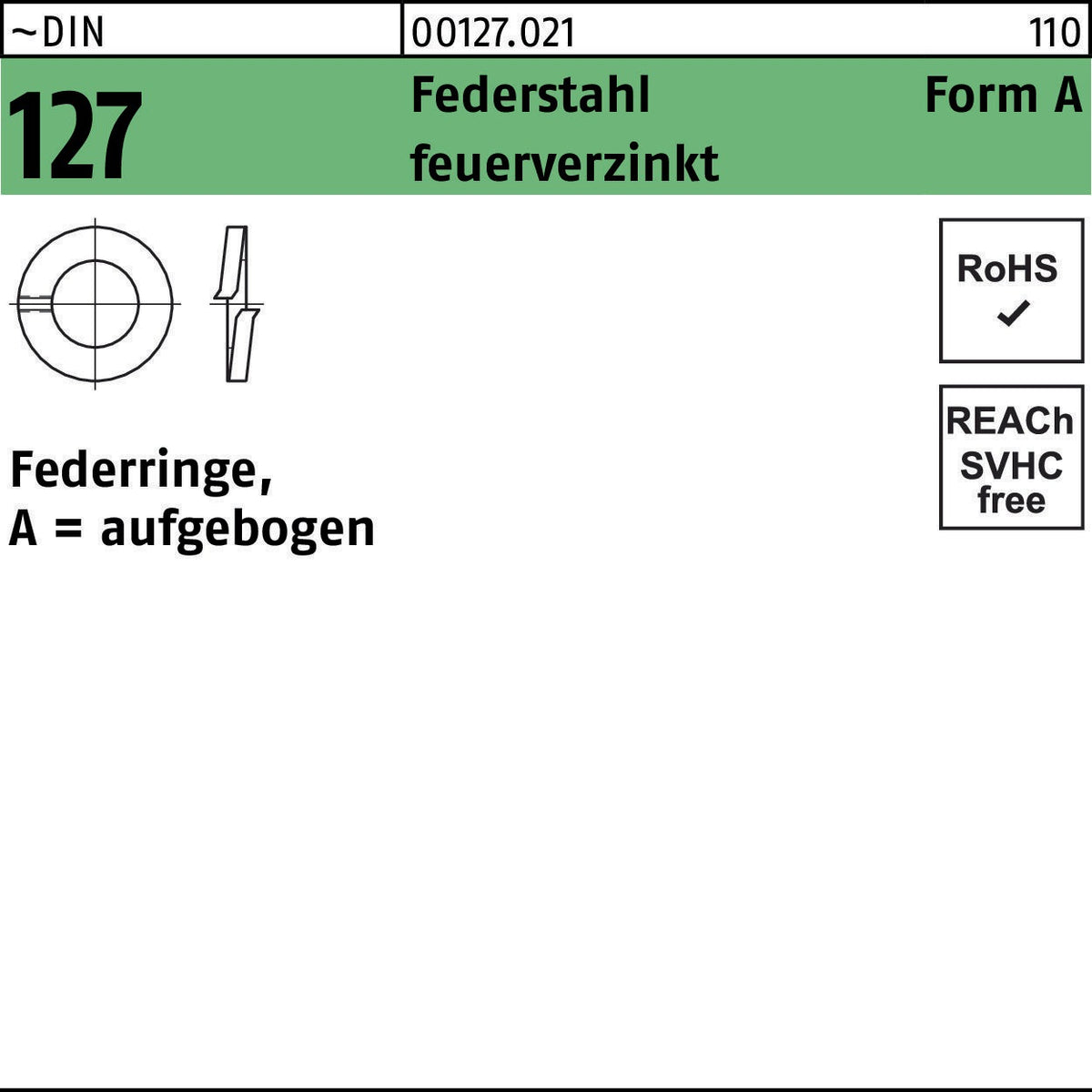 Federringe DIN 127 A 12 mm aus Federstahl, feuerverzinkt, 500 Stück von F. REYHER