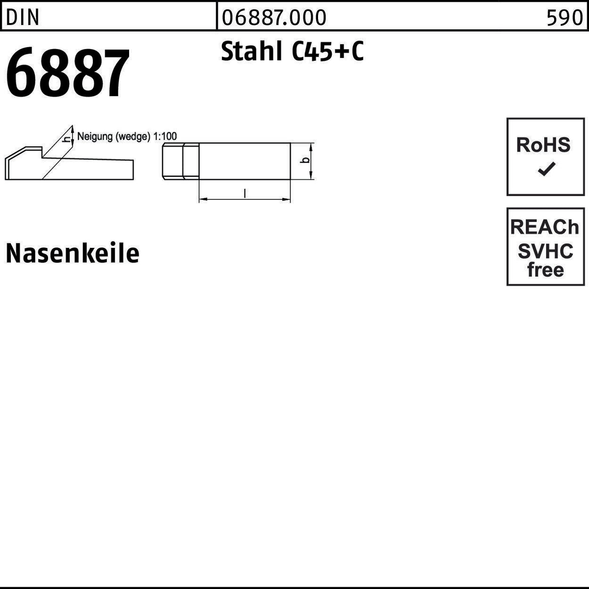 F. REYHER Nasenkeil DIN 6887 6x6x32 mm Stahl C45+C – 50 Stück