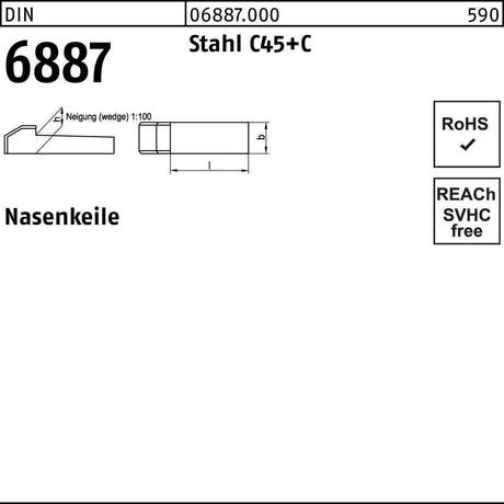 F. REYHER Nasenkeil DIN 6887 6x6x32 mm Stahl C45+C – 50 Stück