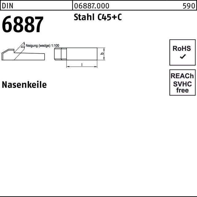 F. REYHER Nasenkeil DIN 6887 6x6x32 mm Stahl C45+C – 50 Stück