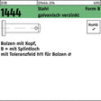 F. REYHER Bolzen DIN 1444 Form B mit Kopf und Splintloch 8x20 mm Stahl verzinkt 100 Stück