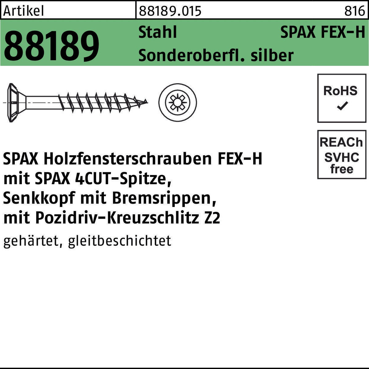 SPAX Holzfensterschraube FEX-H 4x30 mm T-STAR T15 Senkkopf Bremsrippen 1000 Stück
