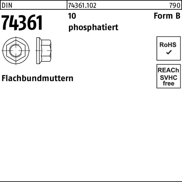 Flachbundmutter DIN 74361 M14x1,5 SW19 Form B phosphatiert von F. REYHER – 100 Stück