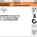 LINDAPTER-Klemmen B-K, B = mit glatter Auflage K = kurze Nockenhöhe / 10mm / galvanisch verzinkt