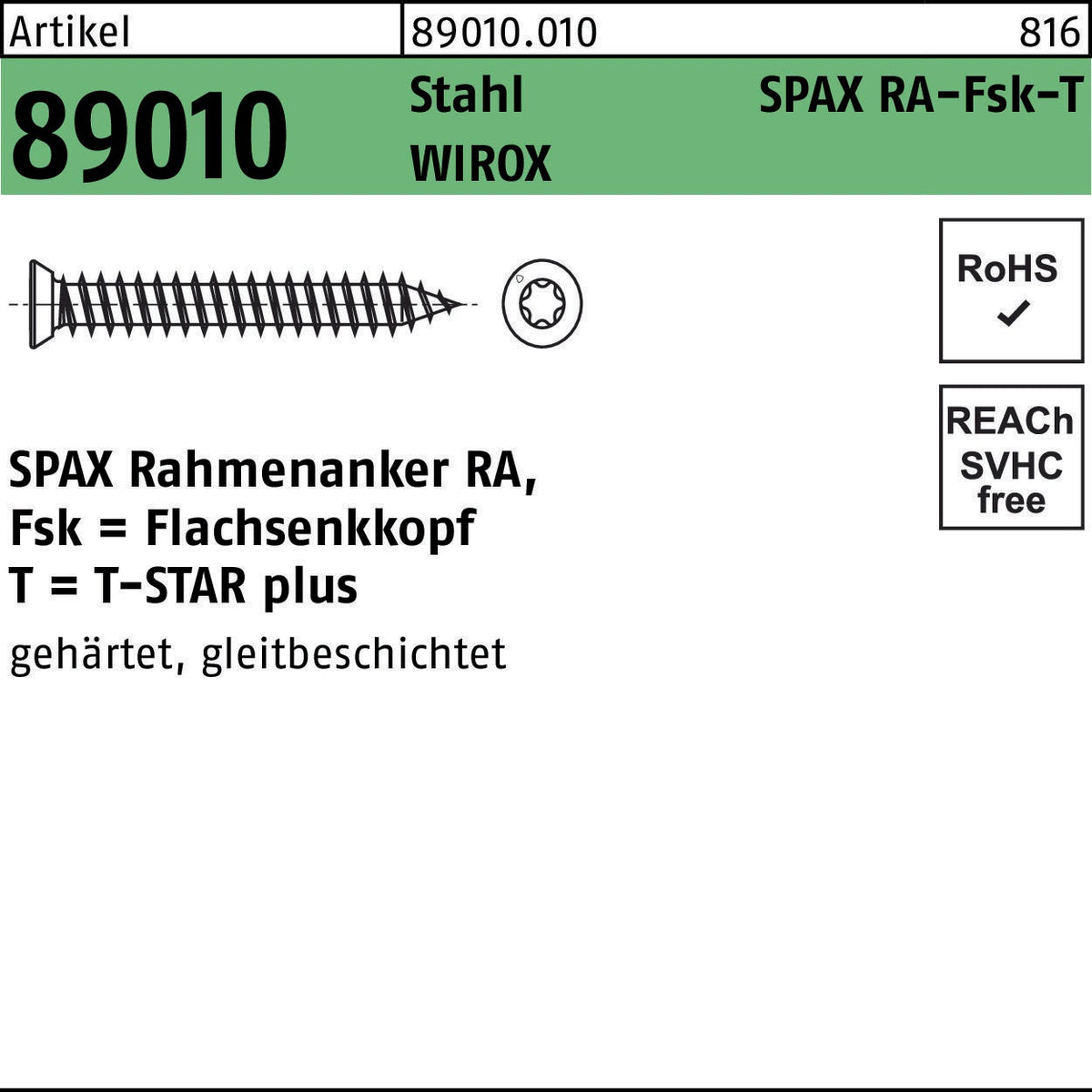 SPAX Rahmenanker R 89010 SEKO T-STAR plus 7,5x40-T30 WIROX 100 Stück