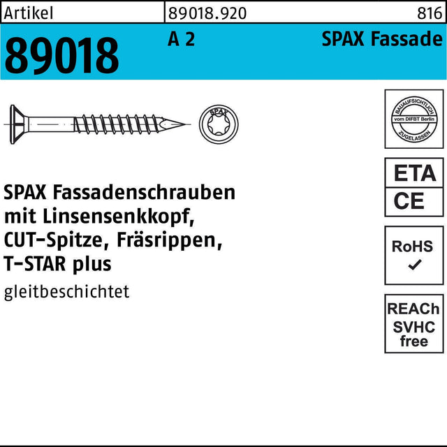 SPAX Fassadenschraube R 89018 LISEKO T-STAR 4,5x35/25-T A2