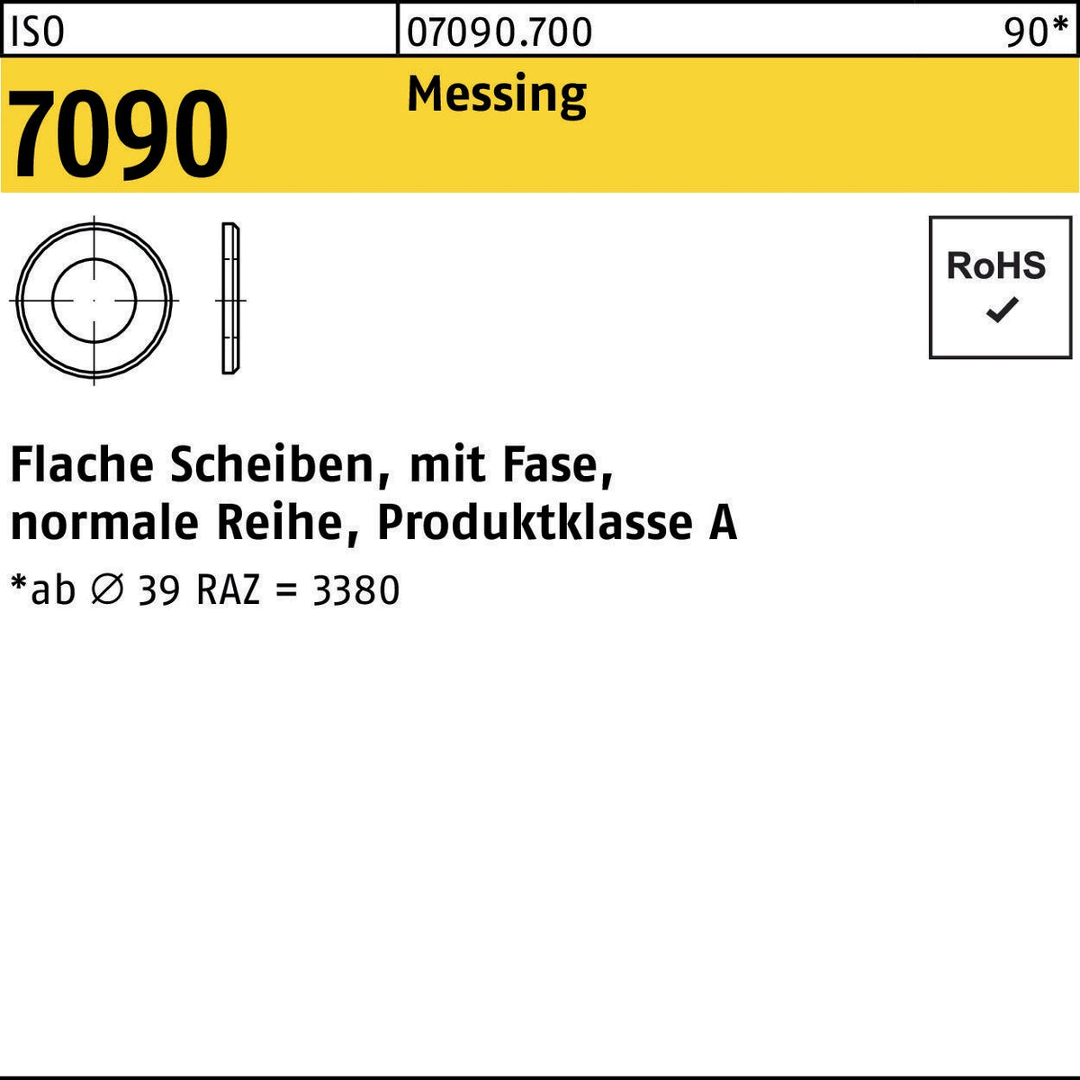 Unterlegscheibe ISO 7090 mit Fase 18 mm Messing 50 Stück von F. REYHER