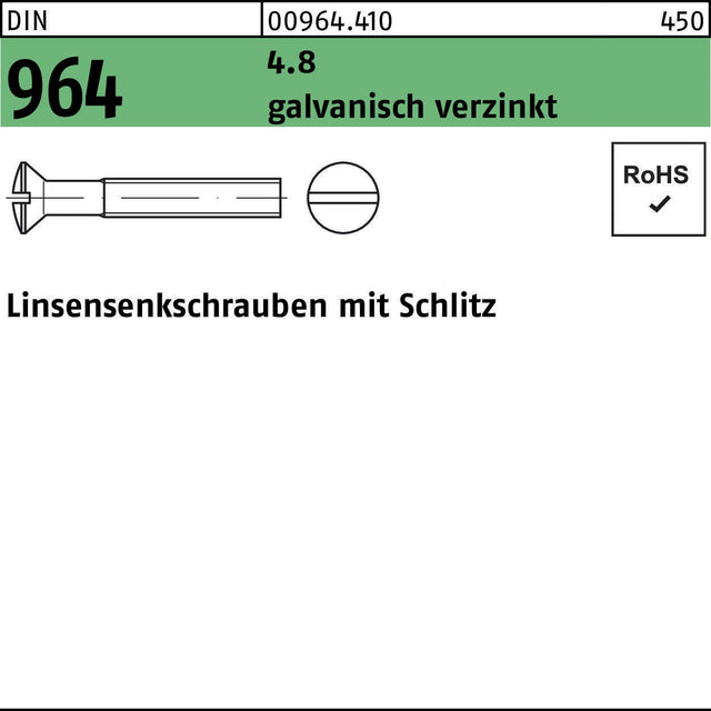F. REYHER Linsensenkschraube DIN 964 Schlitz M5x40 4.8 verzinkt 500 Stück