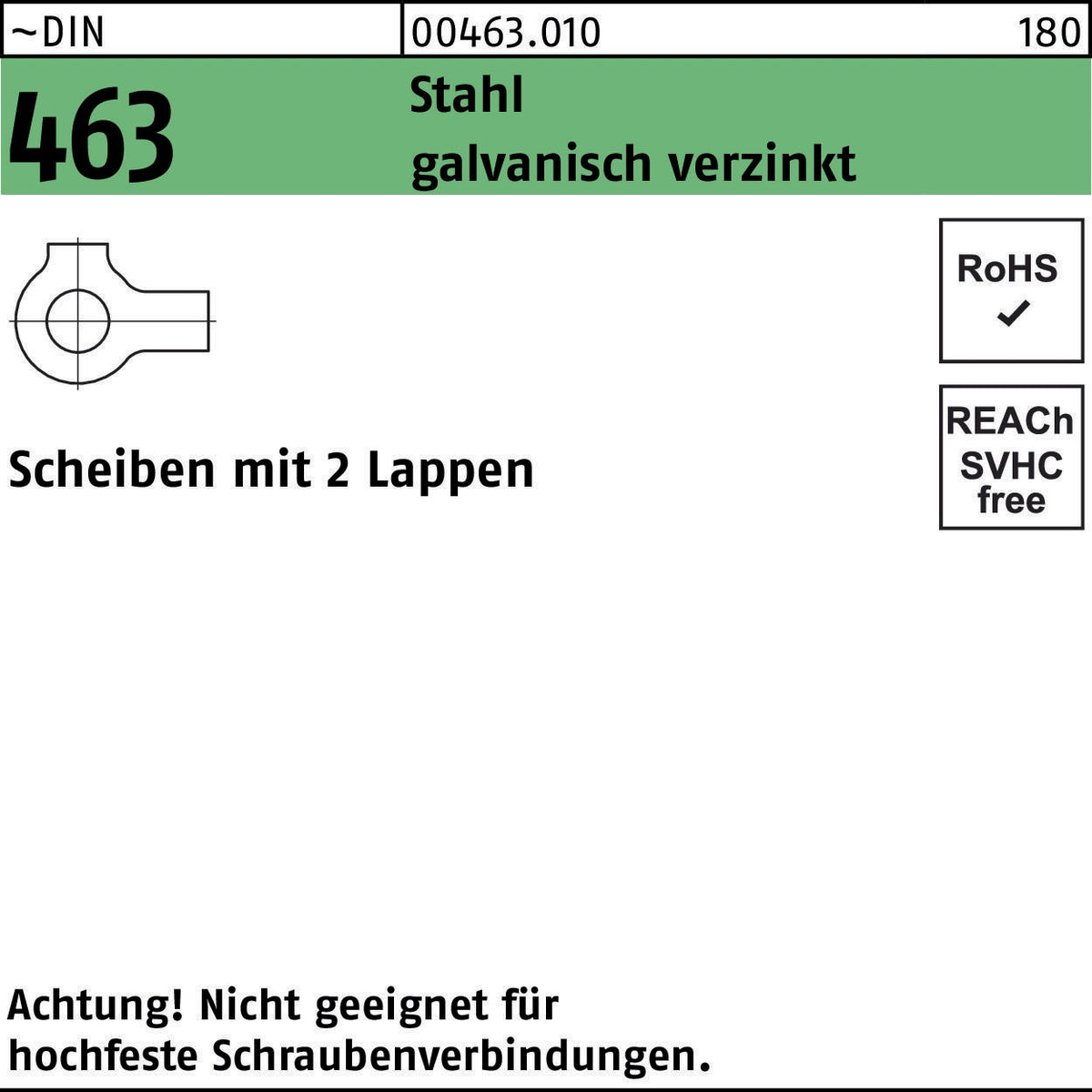 F. REYHER Scheibe DIN 463 mit 2 Lappen 5,3 mm Stahl blank 1000 Stück